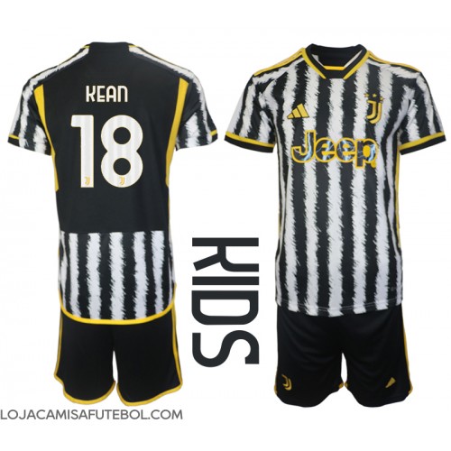 Camisa de Futebol Juventus Moise Kean #18 Equipamento Principal Infantil 2023-24 Manga Curta (+ Calças curtas)